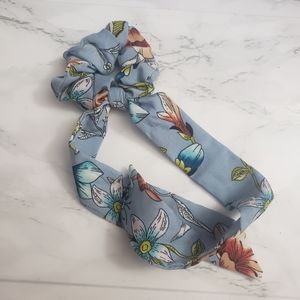 Blue floral scurnchie with ribbon